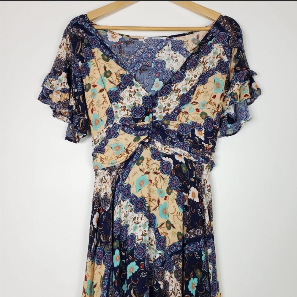 ATL flowy blue and cream summer dress XS